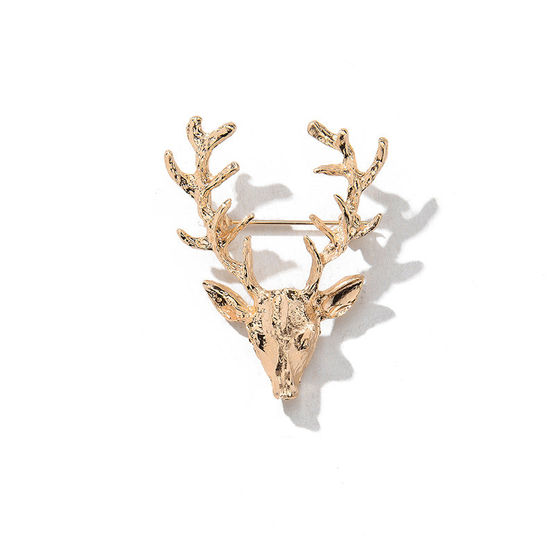 Men's Elk Brooch Golden Antlers Pin Christmas Gift
