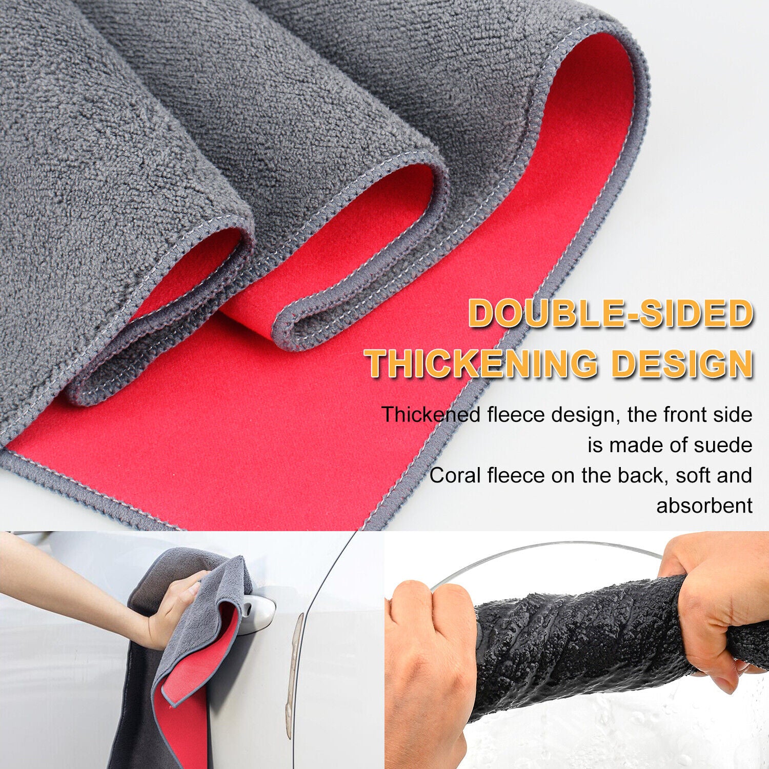 5 Pack Double Sided Car Wash Towels, Soft & Absorbent
