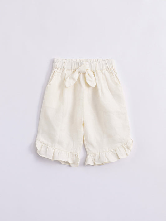 Girls Linen Elastic Shorts With Bow Tie Kids Summer Pants