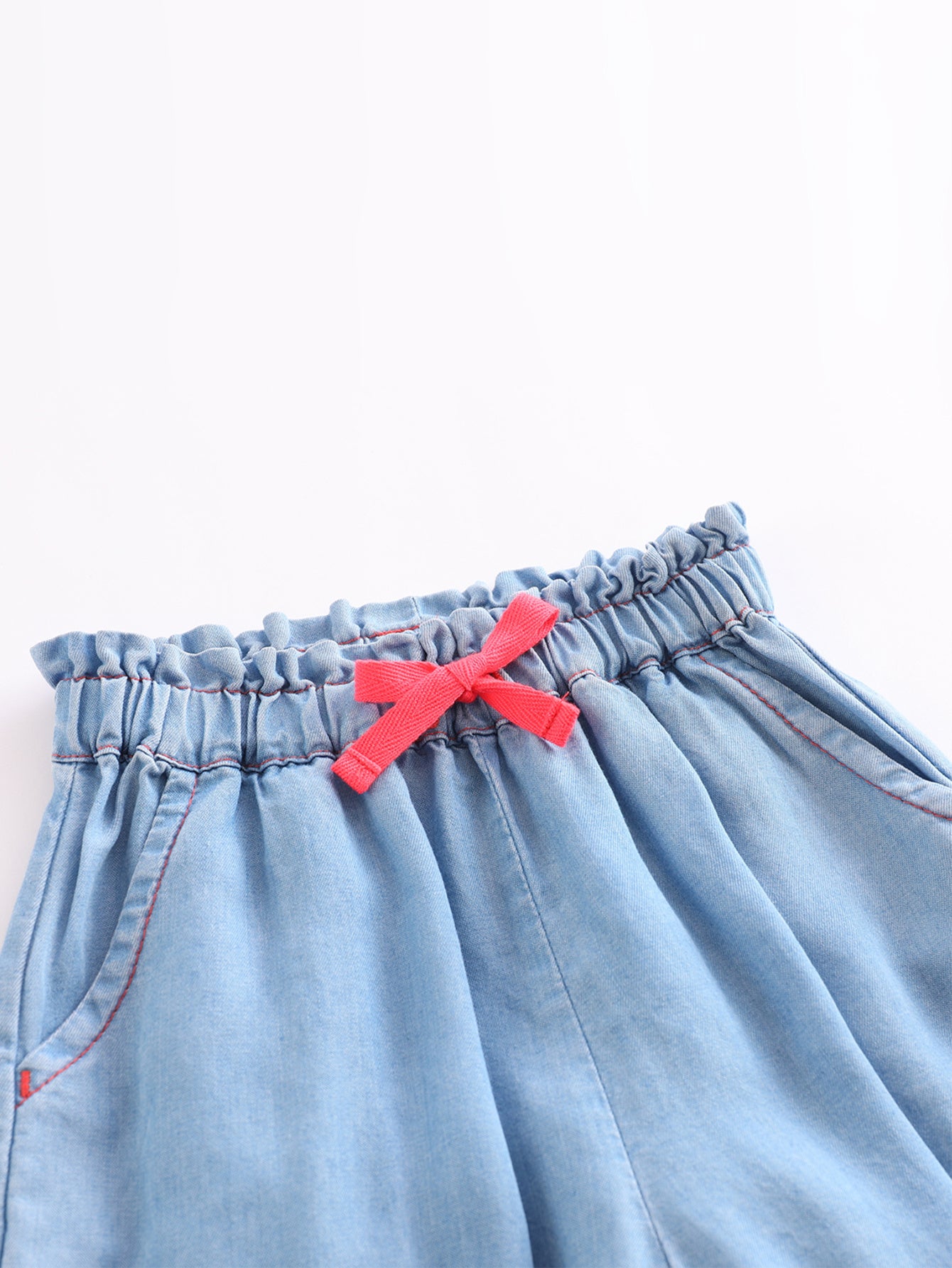 Girls Elastic Denim Cuff Pants with Draw String