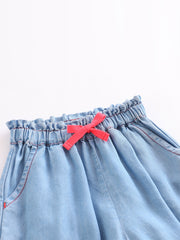 Girls Elastic Denim Cuff Pants with Draw String