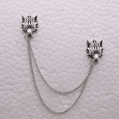 Punk Lion Head Tassel Brooch Pin Animal Head Collar Coat Pin