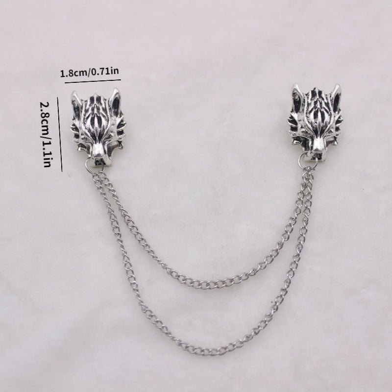 Punk Lion Head Tassel Brooch Pin Animal Head Collar Coat Pin