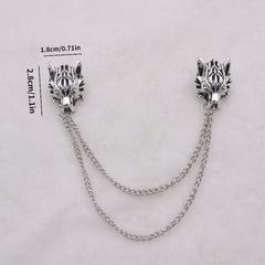 Punk Lion Head Tassel Brooch Pin Animal Head Collar Coat Pin