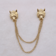 Punk Lion Head Tassel Brooch Pin Animal Head Collar Coat Pin
