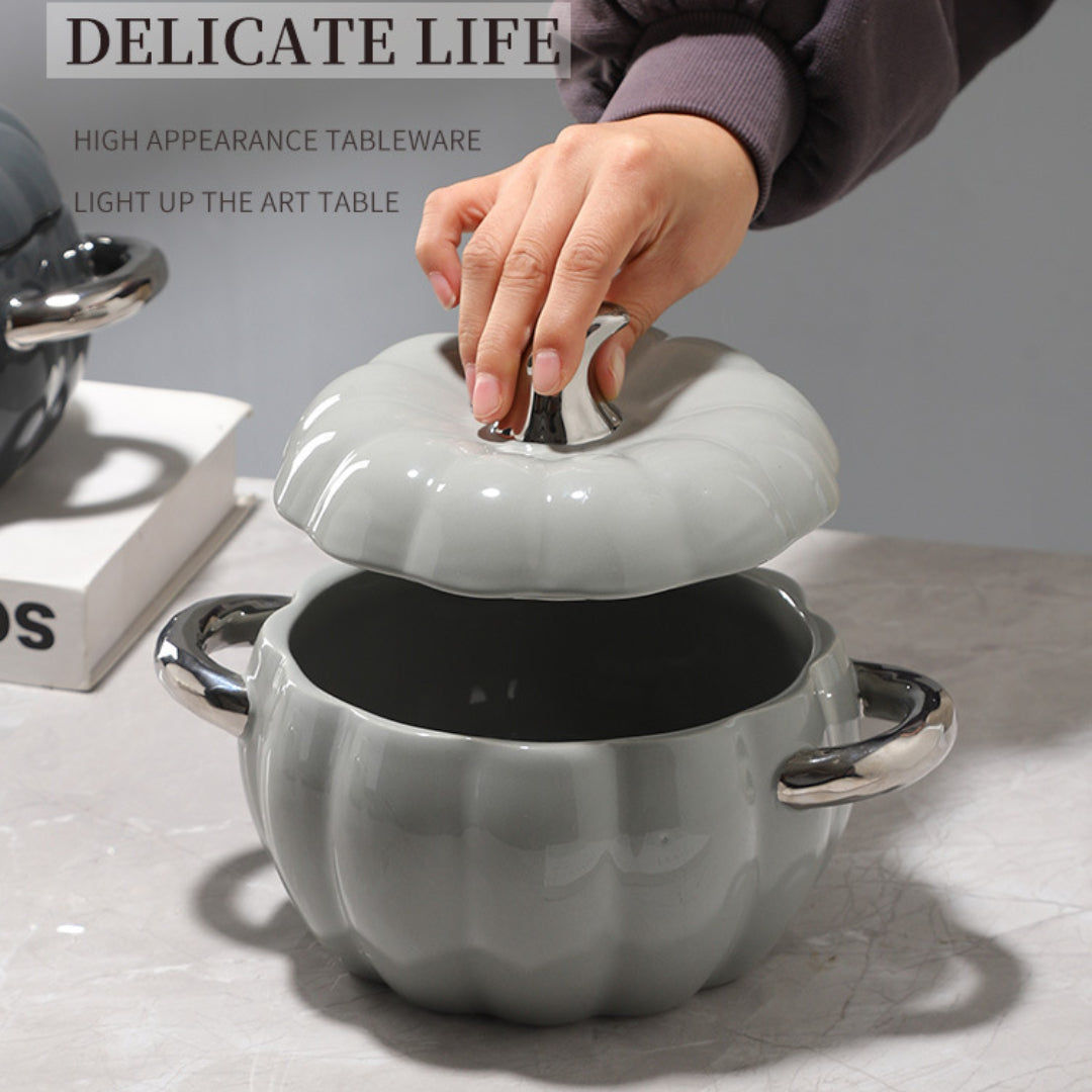 1pc Pumpkin Stockpot With Lid 18 01cm Ceramic Pumpkin Cooking Pot