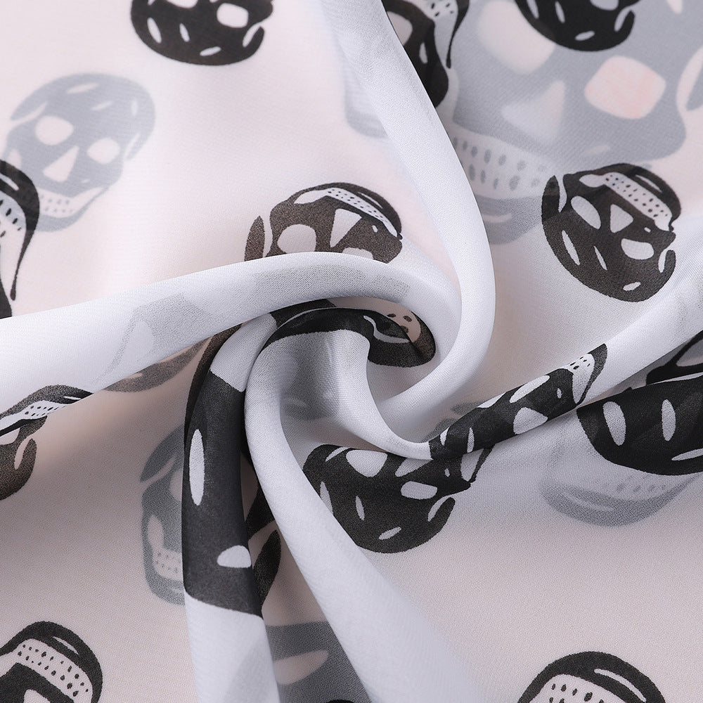 Punk Skull Print Scarf & Shawl Casual Windproof Head Wrap Sunscreen