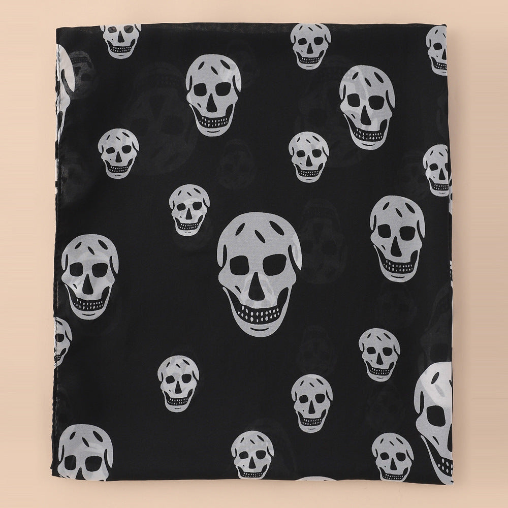 Punk Skull Print Scarf & Shawl Casual Windproof Head Wrap Sunscreen