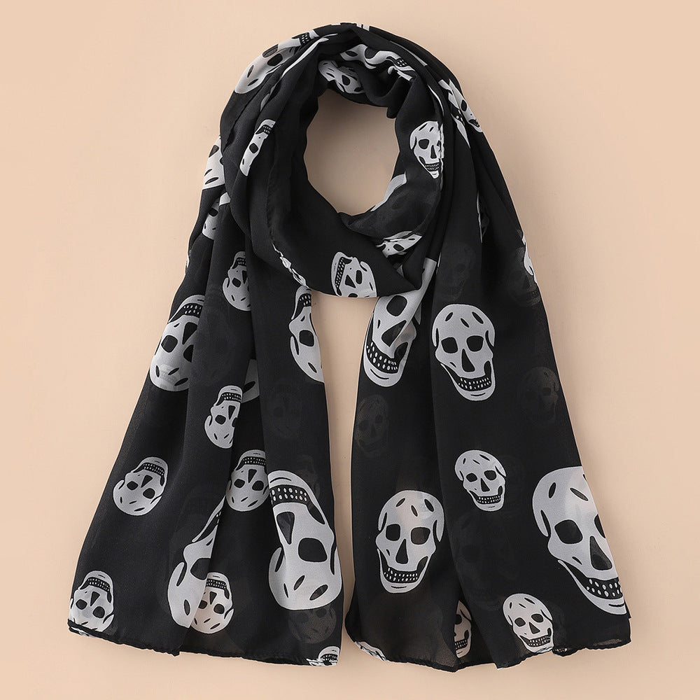 Punk Skull Print Scarf & Shawl Casual Windproof Head Wrap Sunscreen
