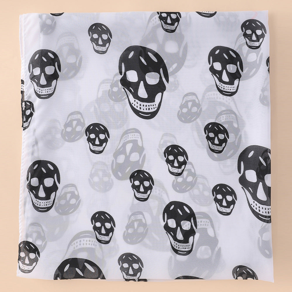Punk Skull Print Scarf & Shawl Casual Windproof Head Wrap Sunscreen