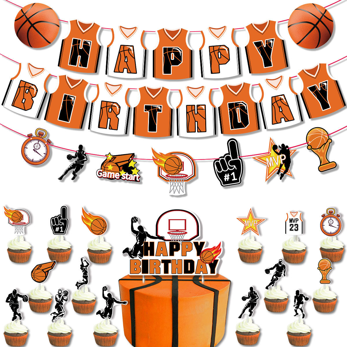 17pcs Basketball Themed Boy Kids Party Decorations Set