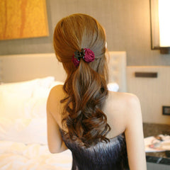 Small Fabric Rose Decor Hair Claw for Women Girls