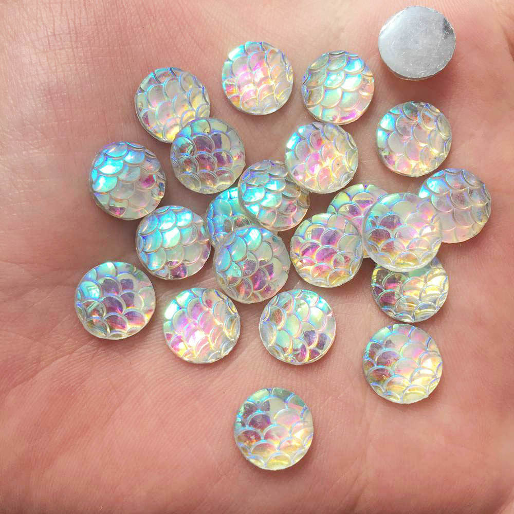 30pc Resin Iridescent Mermaid Glitter Appliques for DIY Jewelry