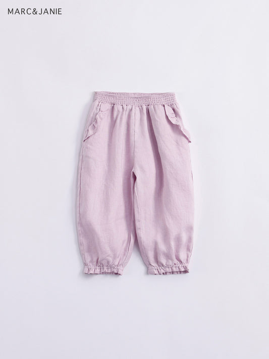 Girls Summer Linen Pants Kids Lace Tunic Casual Pants