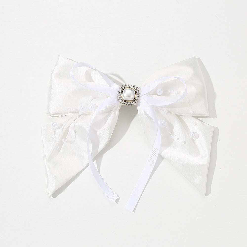 Large Bow Barrette Faux Pearl Tassel Hair Clip for Women Girls