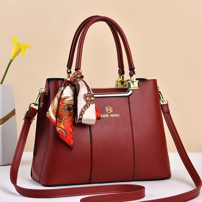 Classic Tote Shoulder Bag Solid Satchel Bag Scarf Decor Women's Bag