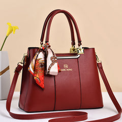 Classic Tote Shoulder Bag Solid Satchel Bag Scarf Decor Women's Bag