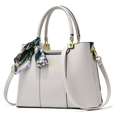 Classic Tote Shoulder Bag Solid Satchel Bag Scarf Decor Women's Bag