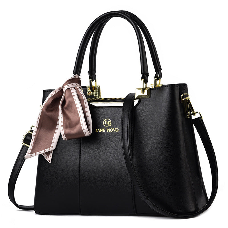 Classic Tote Shoulder Bag Solid Satchel Bag Scarf Decor Women's Bag