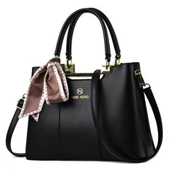 Classic Tote Shoulder Bag Solid Satchel Bag Scarf Decor Women's Bag