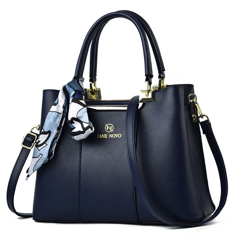 Classic Tote Shoulder Bag Solid Satchel Bag Scarf Decor Women's Bag