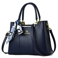Classic Tote Shoulder Bag Solid Satchel Bag Scarf Decor Women's Bag