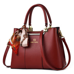 Classic Tote Shoulder Bag Solid Satchel Bag Scarf Decor Women's Bag