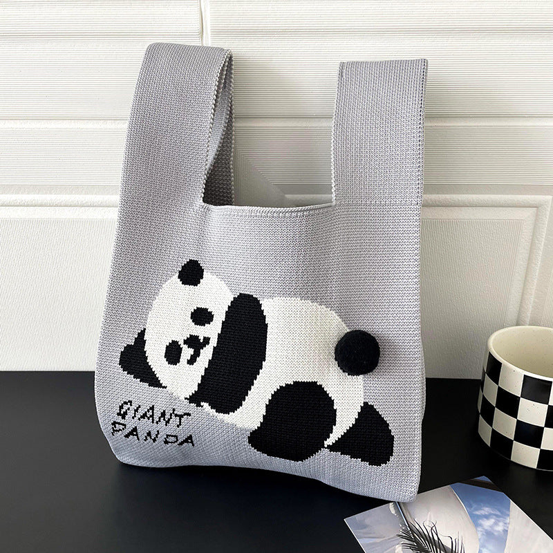 Panda Pattern Knit Handbag for Women