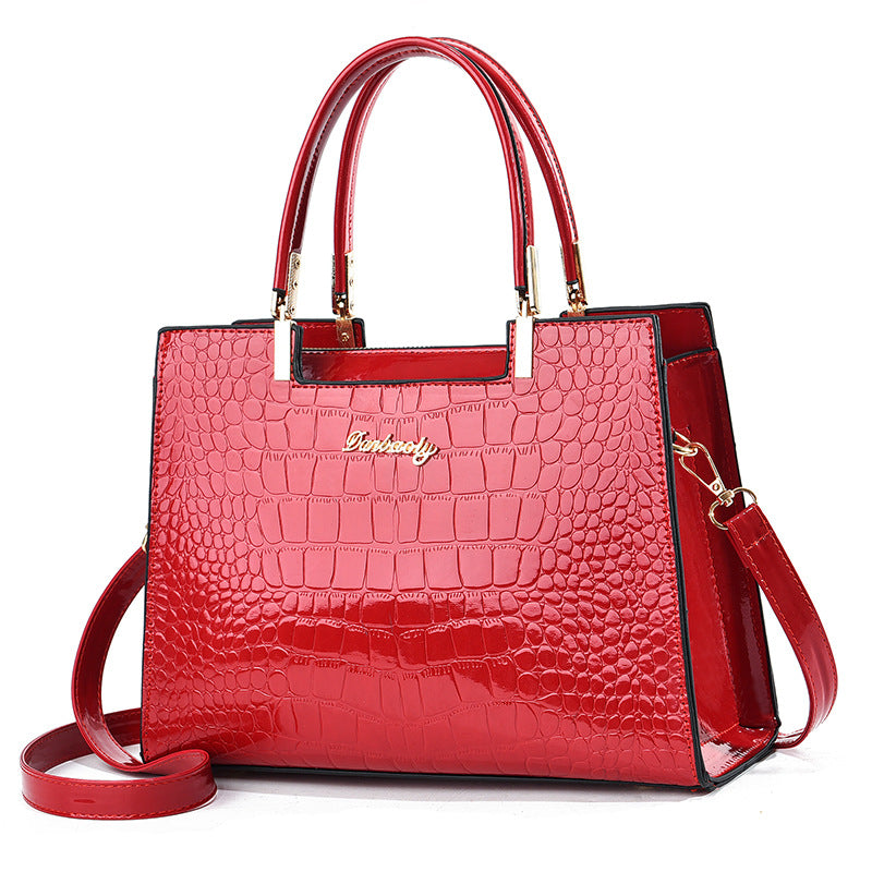 Crocodile Embossed Handbag Glossy Crossbody Top Handle Satchel