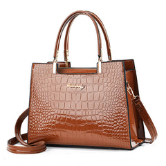 Crocodile Embossed Handbag Glossy Crossbody Top Handle Satchel