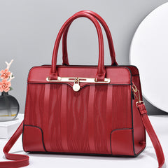 Large Capacity Solid Tote Bag Zipper PU Leather Shoulder Bag