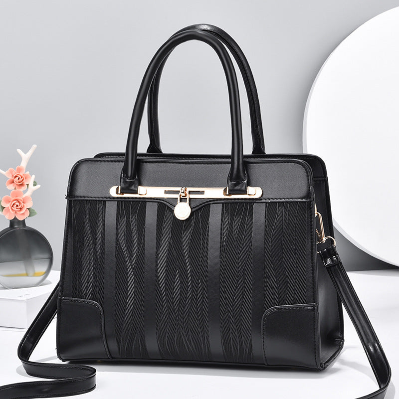 Large Capacity Solid Tote Bag Zipper PU Leather Shoulder Bag