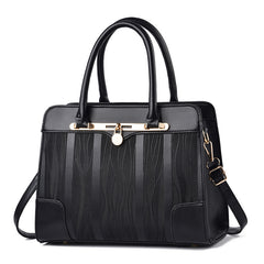 Large Capacity Solid Tote Bag Zipper PU Leather Shoulder Bag