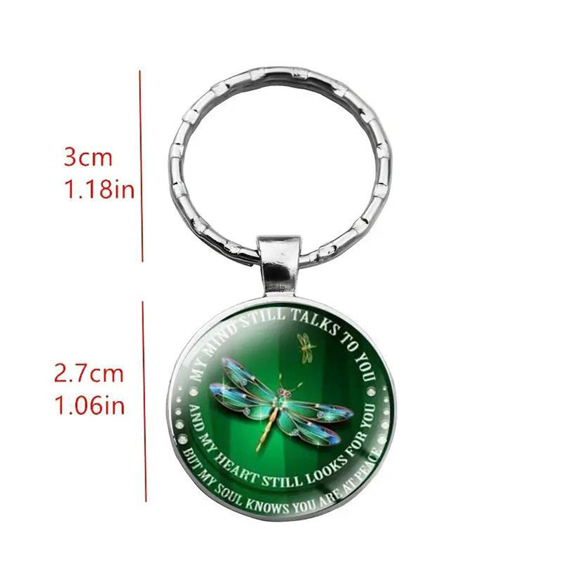 Green Dragonfly Gemstone Keychain Vintage Glass Pendant Bag Accessories