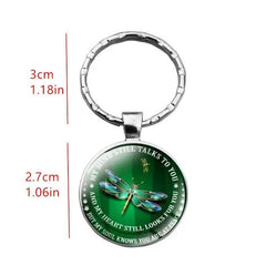 Green Dragonfly Gemstone Keychain Vintage Glass Pendant Bag Accessories