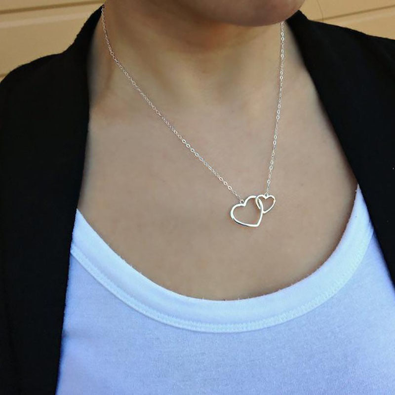 Mother & Daughter Silver Interlocking Heart Necklace