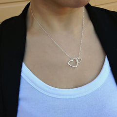 Mother & Daughter Silver Interlocking Heart Necklace
