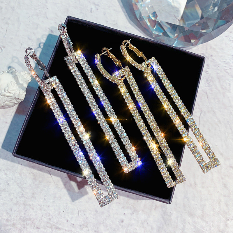 Rhinestone Claw Chain Drop Earrings for Women Dating Gift