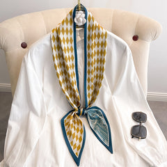 Plaid Print Skinny Scarf Neck Tie Silk Twilly Scarf