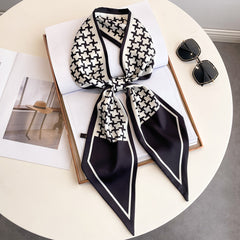 Plaid Print Skinny Scarf Neck Tie Silk Twilly Scarf