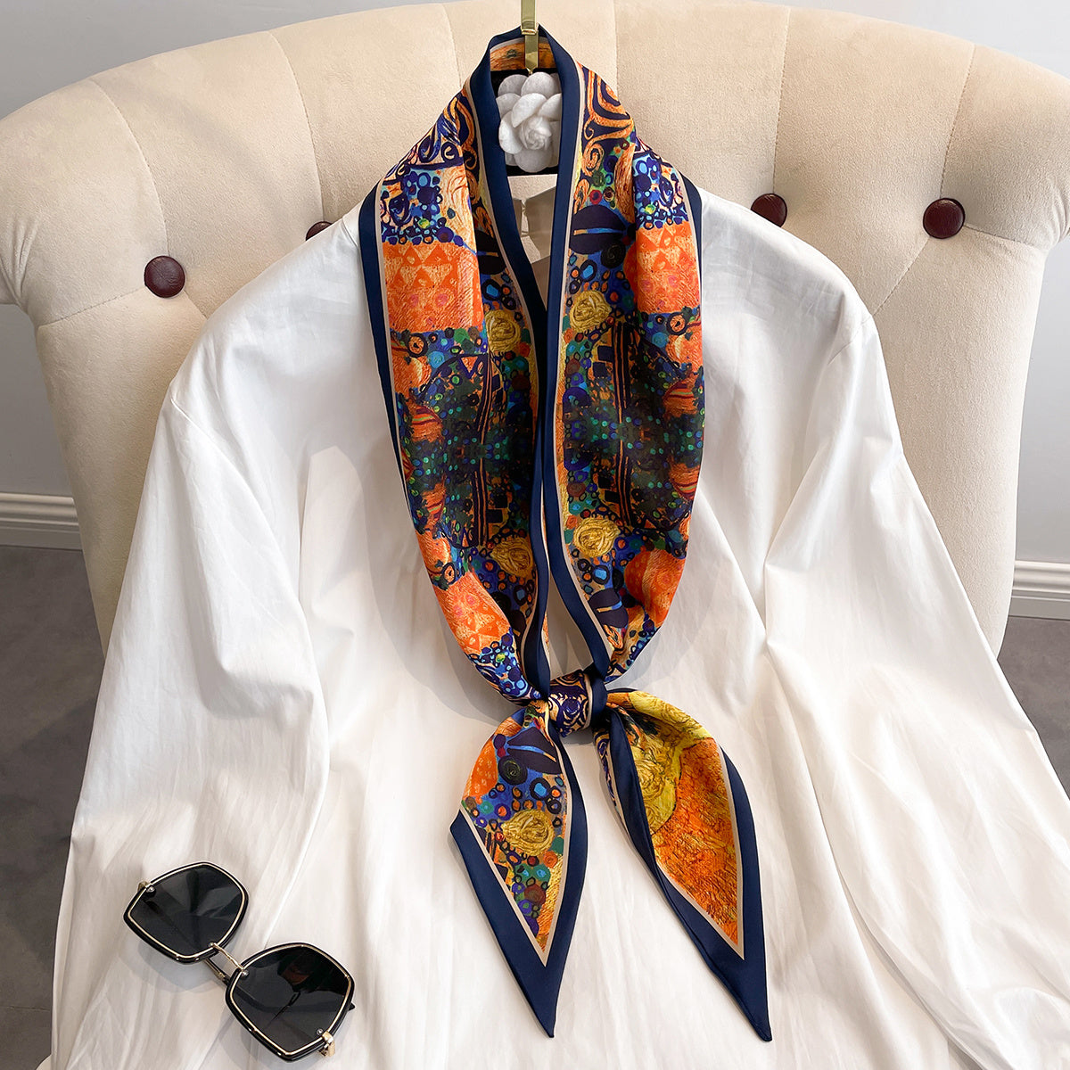 Plaid Print Skinny Scarf Neck Tie Silk Twilly Scarf