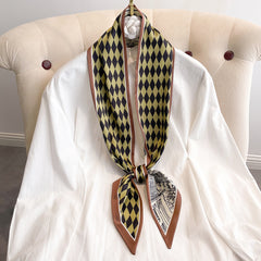 Plaid Print Skinny Scarf Neck Tie Silk Twilly Scarf