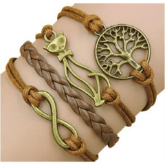 Retro Cat Big Tree Infinity Leather Bracelet