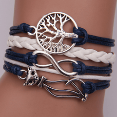 Retro Cat Big Tree Infinity Leather Bracelet