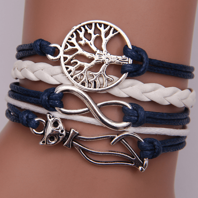 Retro Cat Big Tree Infinity Leather Bracelet