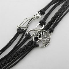 Retro Cat Big Tree Infinity Leather Bracelet