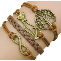 Retro Cat Big Tree Infinity Leather Bracelet