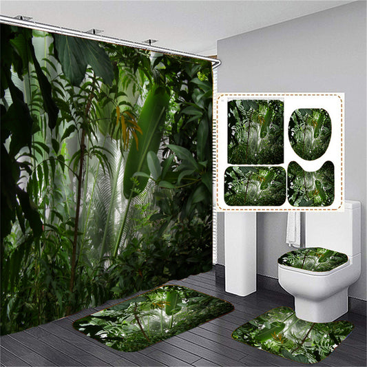 Tropical Botanical Shower Curtain Set with Bath Mat
