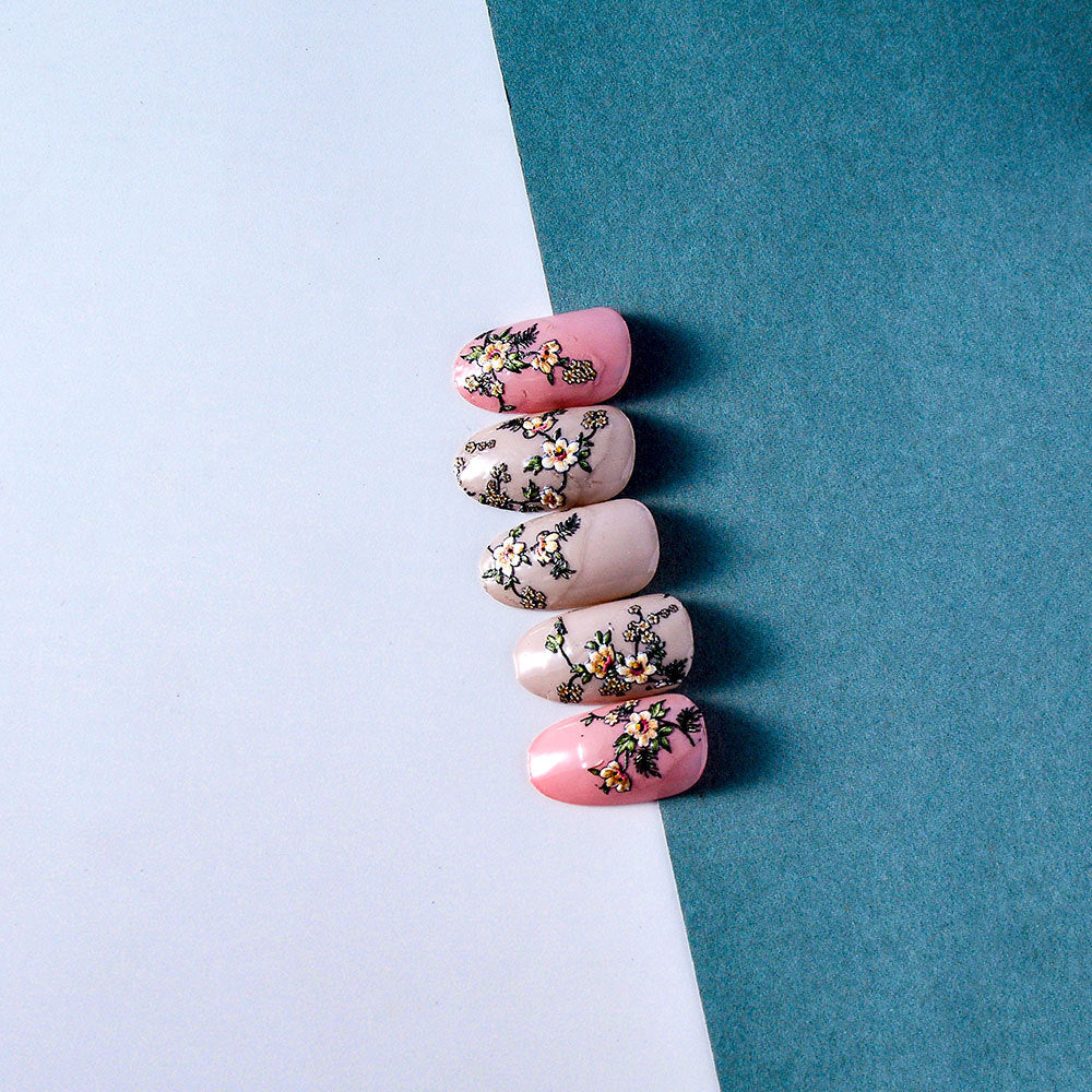 5D Floral Plant Embossed Nail Decals Self Adhesive Nail Stickers