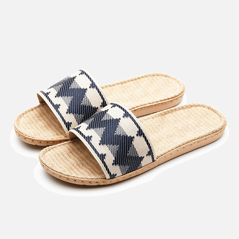 Men's Lightweight Linen Slippers Anti skid Slip On Shoes For Indoor Bedroom
